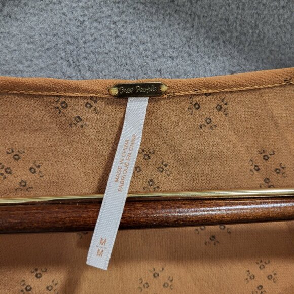 Free People Mini Dress Women's Size Medium Baby Dee Gold Chiffon Boho Hippie‎ - Picture 3 of 6